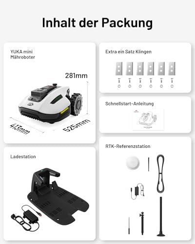 MAMMOTION YUKA Mini 500 Mähroboter ohne Begrenzungskabel, NetRTK+Vision, Keine RTK-Antenne erforderlich, Auto-Kartierung, Empf. 500m², Max. 700m², mit 4G-Modul, 50% Steigung