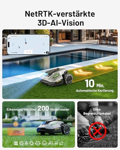 MAMMOTION YUKA Mini 700 Mähroboter ohne Begrenzungskabel, NetRTK+Vision, Keine RTK-Antenne erforderlich, Auto-Kartierung, Empf. 700m², Max. 1100m², mit 4G-Modul, 50% Steigung