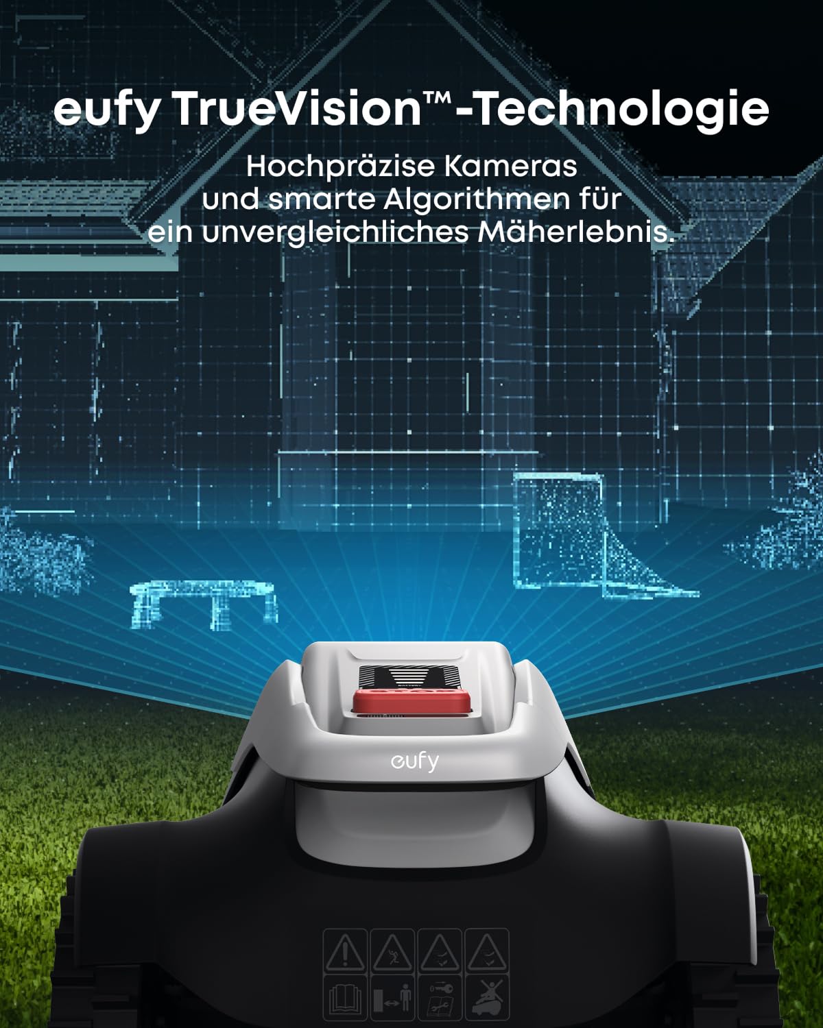 eufy E15 Mähroboter ohne Begrenzungskabel, Keine Signalausfälle, Kein RTK, TrueVision Technologie, Smart-Navigation, Garten bis 800m², Präzisionsrandschnitt, Hindernisvermeidung, App-Steuerung