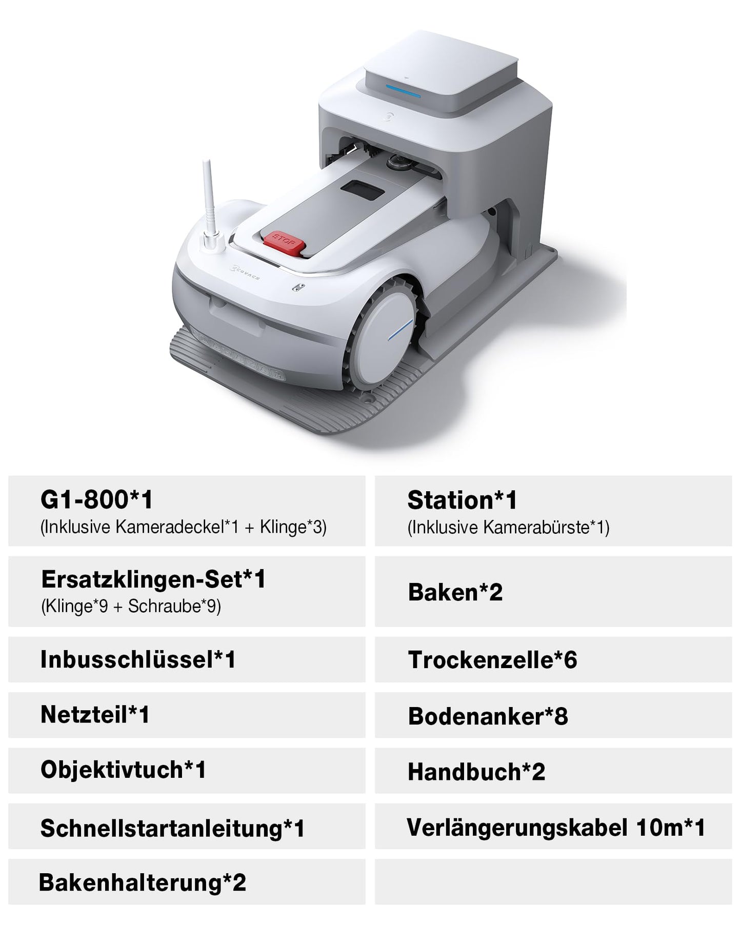 ECOVACS GOAT G1-800 Mähroboter 800㎡ ohne Begrenzungskabel, vollautomatischer kartierender Rasenroboter, Ultra-Weitband+Vision+GPS-Positionierung, 16-Zonen-Management, intelligente Hindernisvermeidung