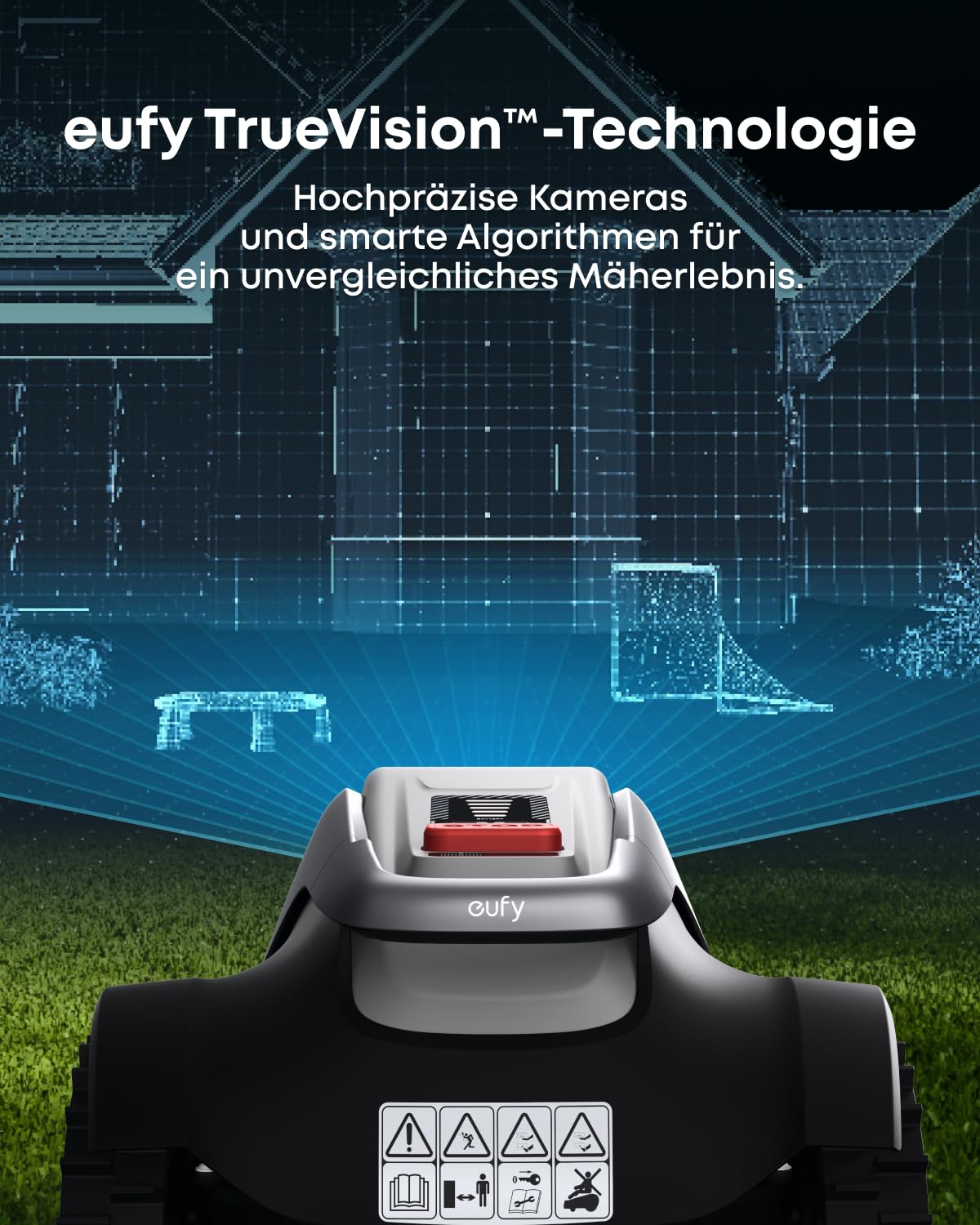 eufy E18 Mähroboter ohne Begrenzungskabel, Keine Signalausfälle, Kein RTK, TrueVision Technologie, GNSS System, Garten bis 1200m², Präzisionsrandschnitt, Hindernisvermeidung, App-Steuerung