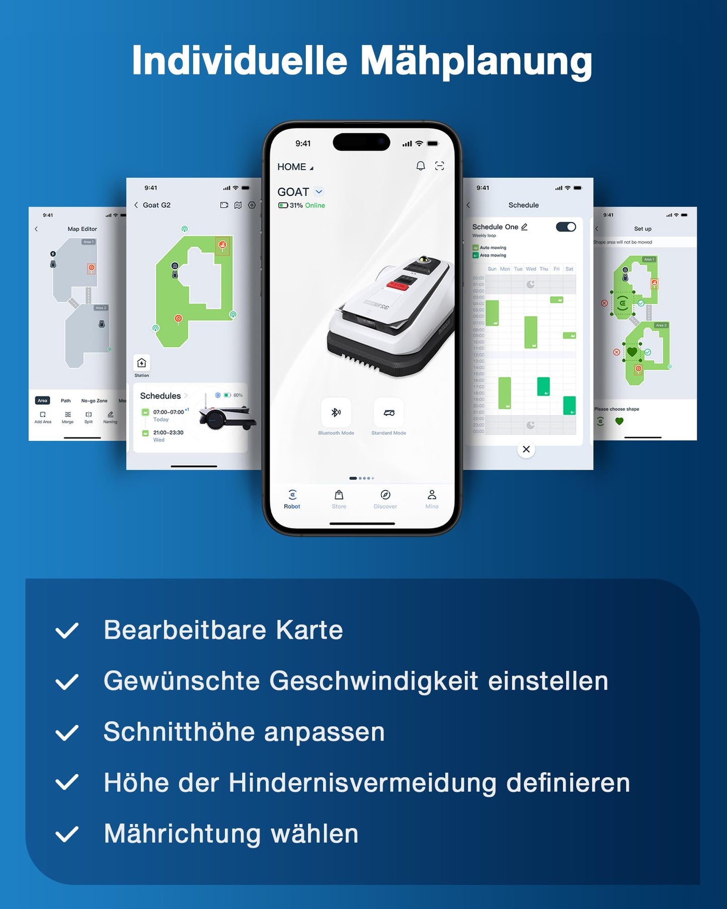 ECOVACS Goat A3000 LiDAR Mähroboter ohne Begrenzungskabel, 3000 m², Dual-LiDAR Navigation, 330 mm Schnittbreite, Rasenmäher Roboter, 45 min Schnellladung, 100W Schnitteistung, präzises Kantenmähen