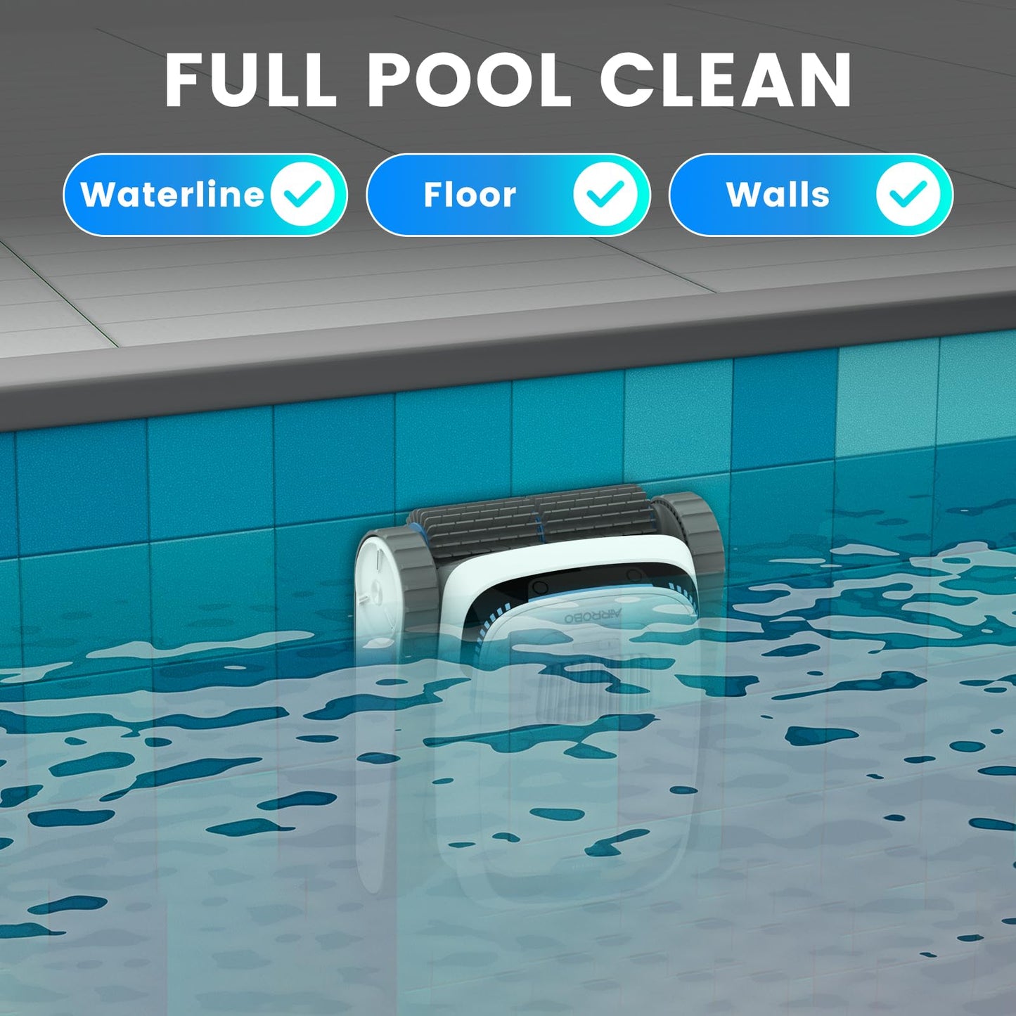 AIRROBO Poolroboter, Poolsauger Akku Kabelloser, Poolroboter Boden und Wand, Wasserlinie, Intelligenten Navigation, 120 Minuten Laufzeit, Wandklettern, Poolreiniger für Pools bis zu 170㎡, PC10