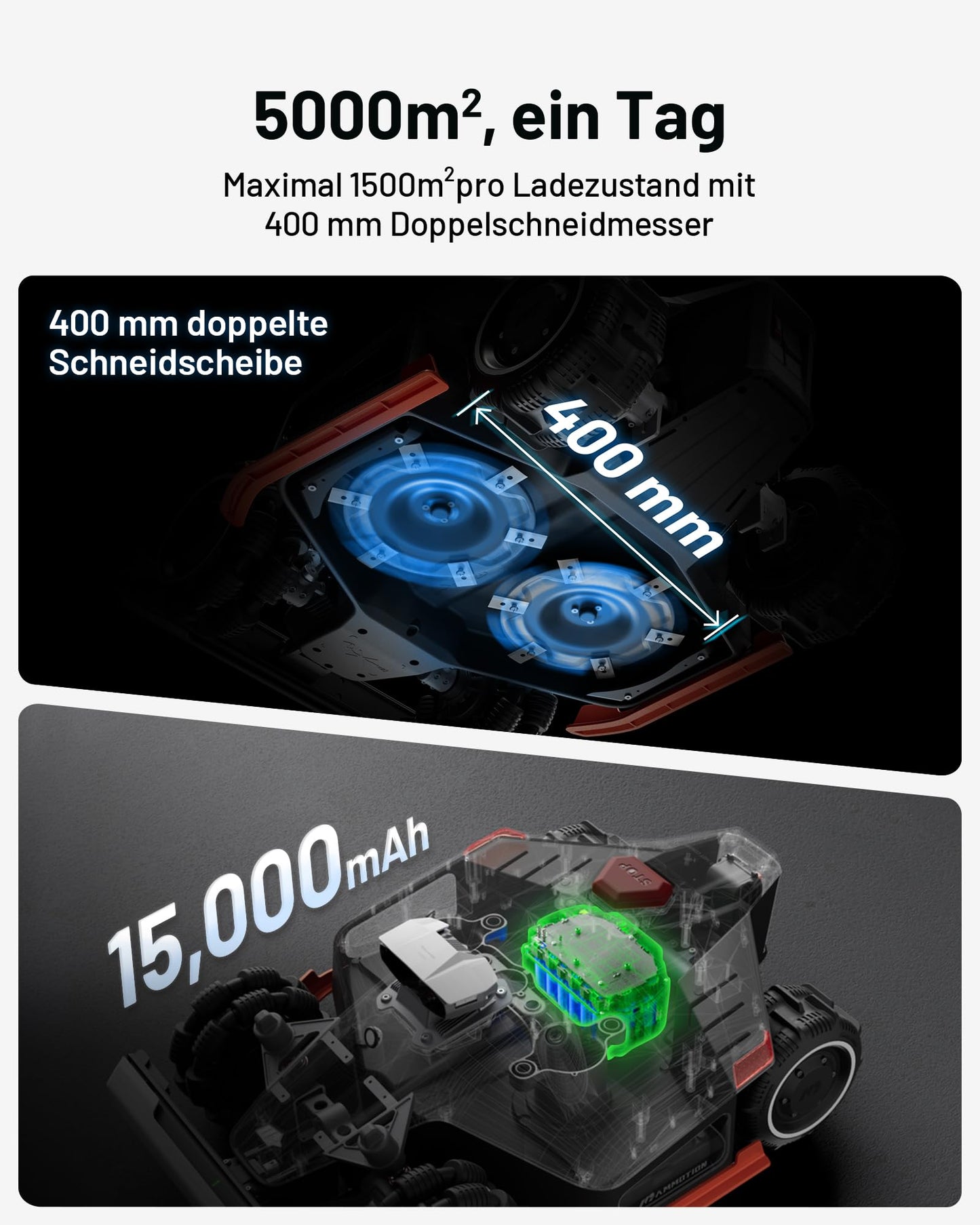 MAMMOTION LUBA 2 AWD 5000X Mähroboter ohne Begrenzungskabel, NetRTK+Vision, Keine RTK-Antenne erforderlich, Auto-Kartierung, Empf. 5000m², Max. 6600m², mit 4G-Modul, 80% Steigung