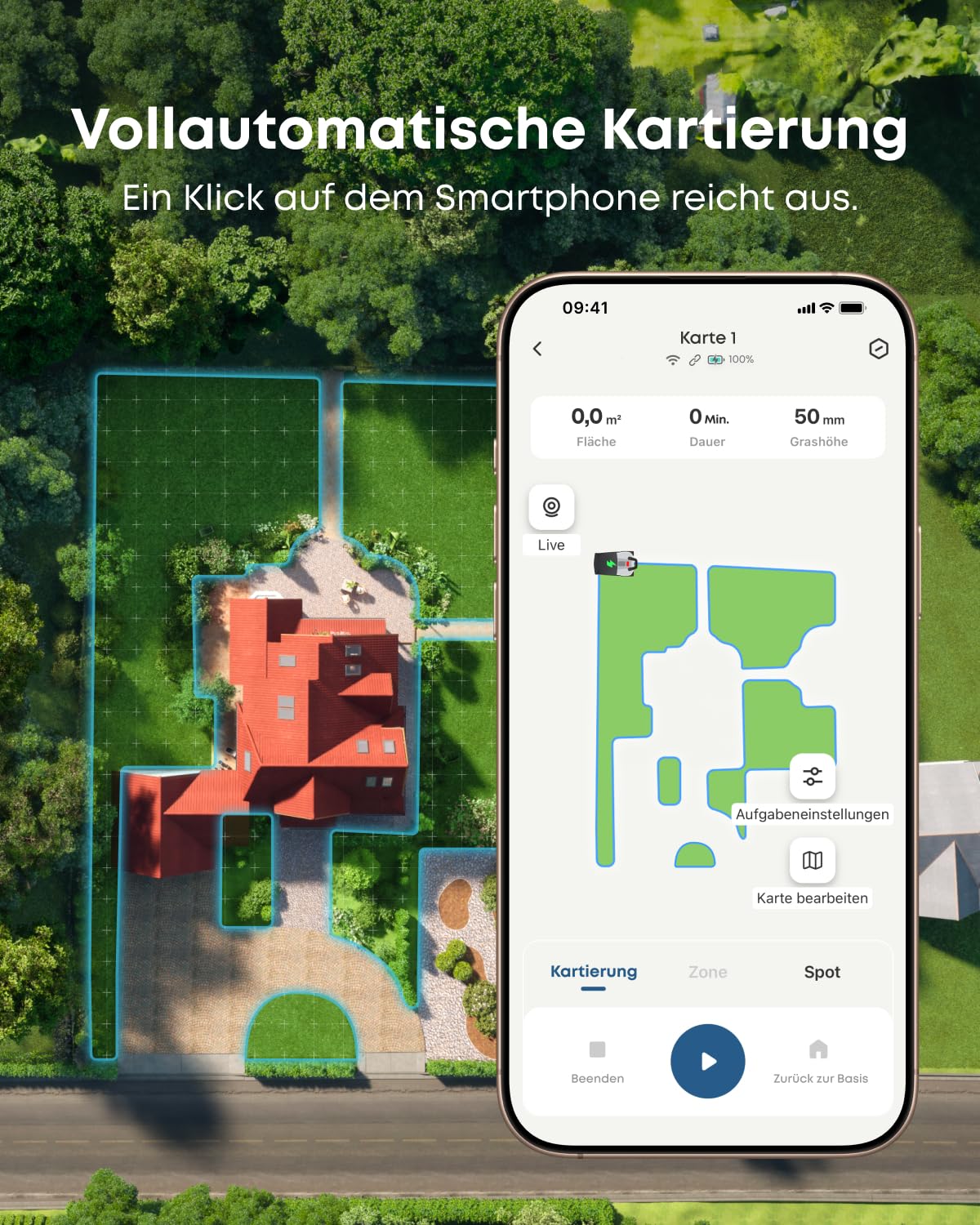 eufy E15 Mähroboter ohne Begrenzungskabel, Keine Signalausfälle, Kein RTK, TrueVision Technologie, Smart-Navigation, Garten bis 800m², Präzisionsrandschnitt, Hindernisvermeidung, App-Steuerung