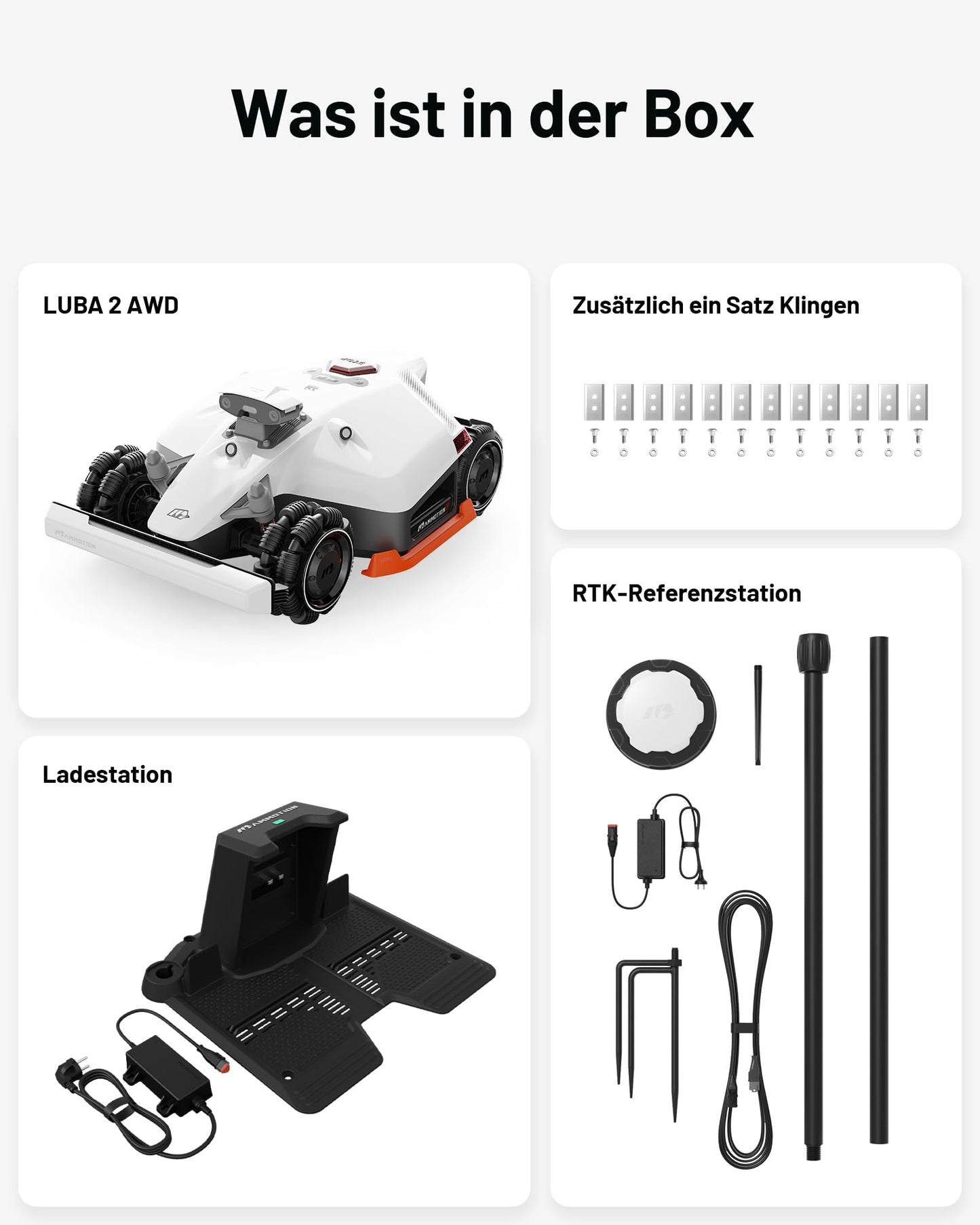 MAMMOTION LUBA 2 AWD 5000X Mähroboter ohne Begrenzungskabel, NetRTK+Vision, Keine RTK-Antenne erforderlich, Auto-Kartierung, Empf. 5000m², Max. 6600m², mit 4G-Modul, 80% Steigung