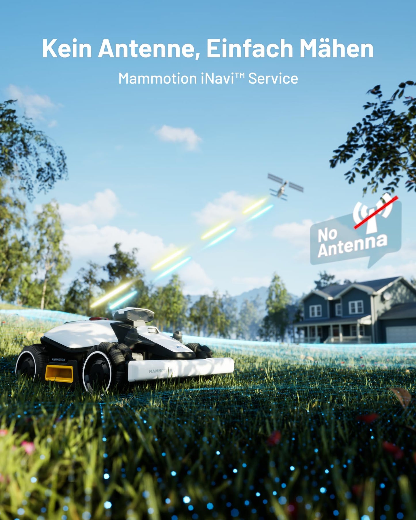 MAMMOTION LUBA Mini AWD 1500 Mähroboter ohne Begrezungskabel, NetRTK+Vision, Keine RTK-Antenne erforderlich, Auto-Kartierung, Empf. 1500m², Max. 1800m², mit 4G-Modul, 80% Steigung