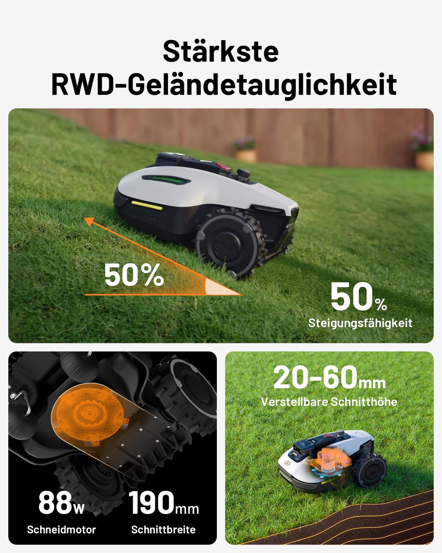 MAMMOTION YUKA Mini 500 Mähroboter ohne Begrenzungskabel, NetRTK+Vision, Keine RTK-Antenne erforderlich, Auto-Kartierung, Empf. 500m², Max. 700m², mit 4G-Modul, 50% Steigung