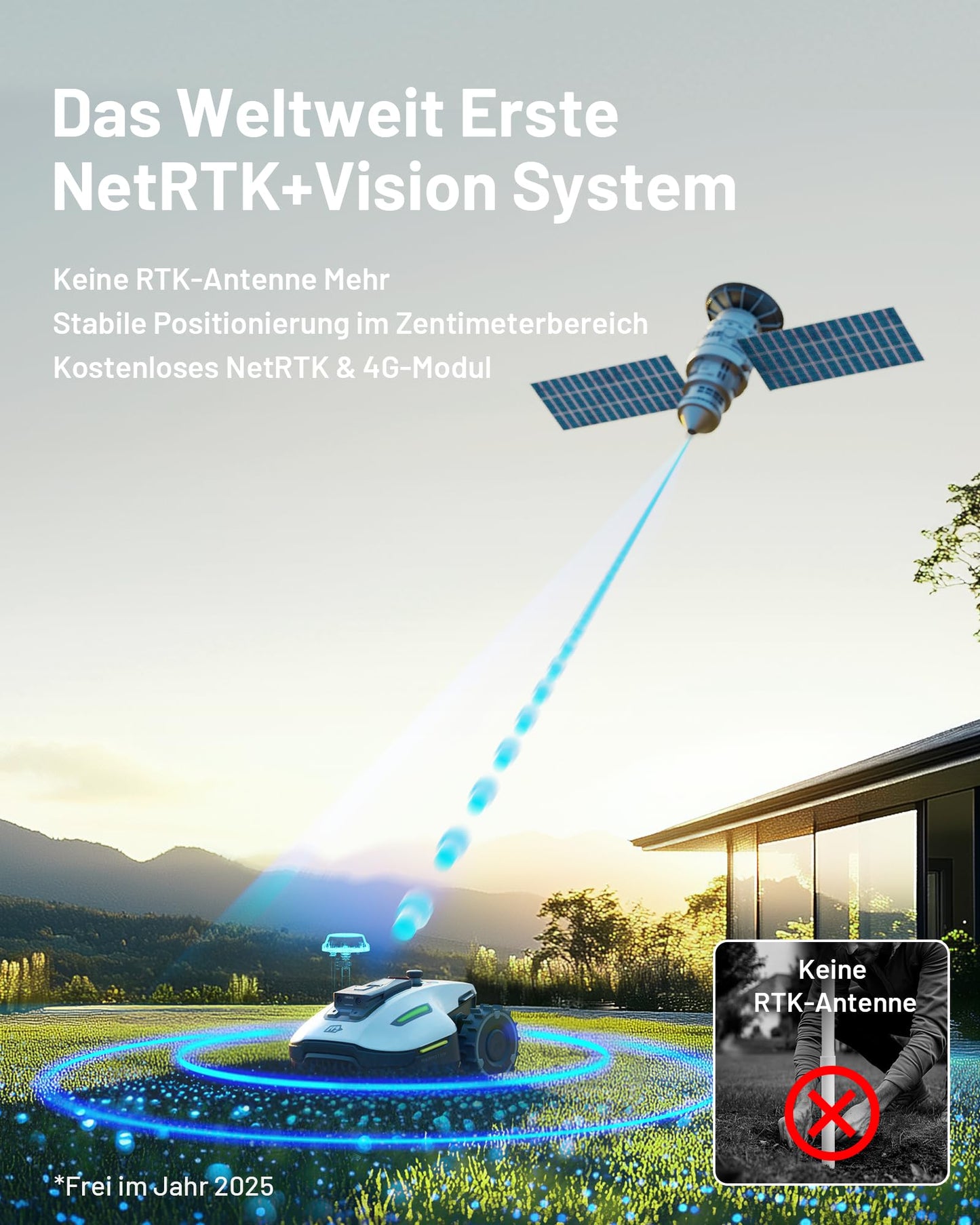 MAMMOTION YUKA Mini 500 Mähroboter ohne Begrenzungskabel, NetRTK+Vision, Keine RTK-Antenne erforderlich, Auto-Kartierung, Empf. 500m², Max. 700m², mit 4G-Modul, 50% Steigung