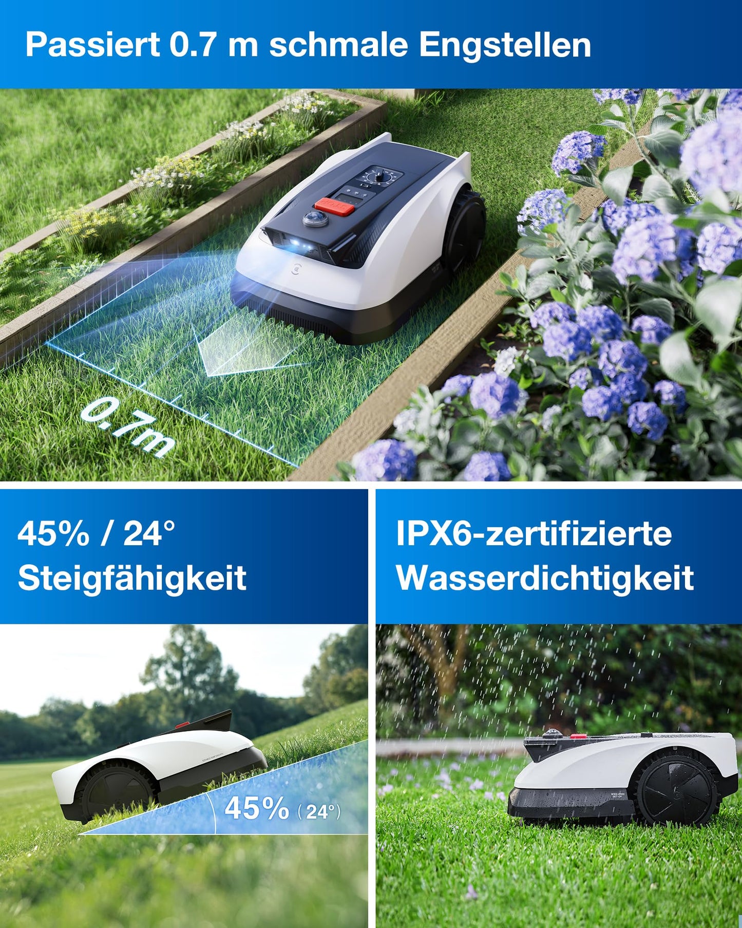 ECOVACS Goat O500 Panorama Mähroboter ohne Begrenzungskabel, 500 m², Auto-Kartierung Rasenmäher Roboter, Setup-frei, LiDAR-unterstützte visuelle Navigation, passiert 0,7m Engstellen, 45% Steigunge