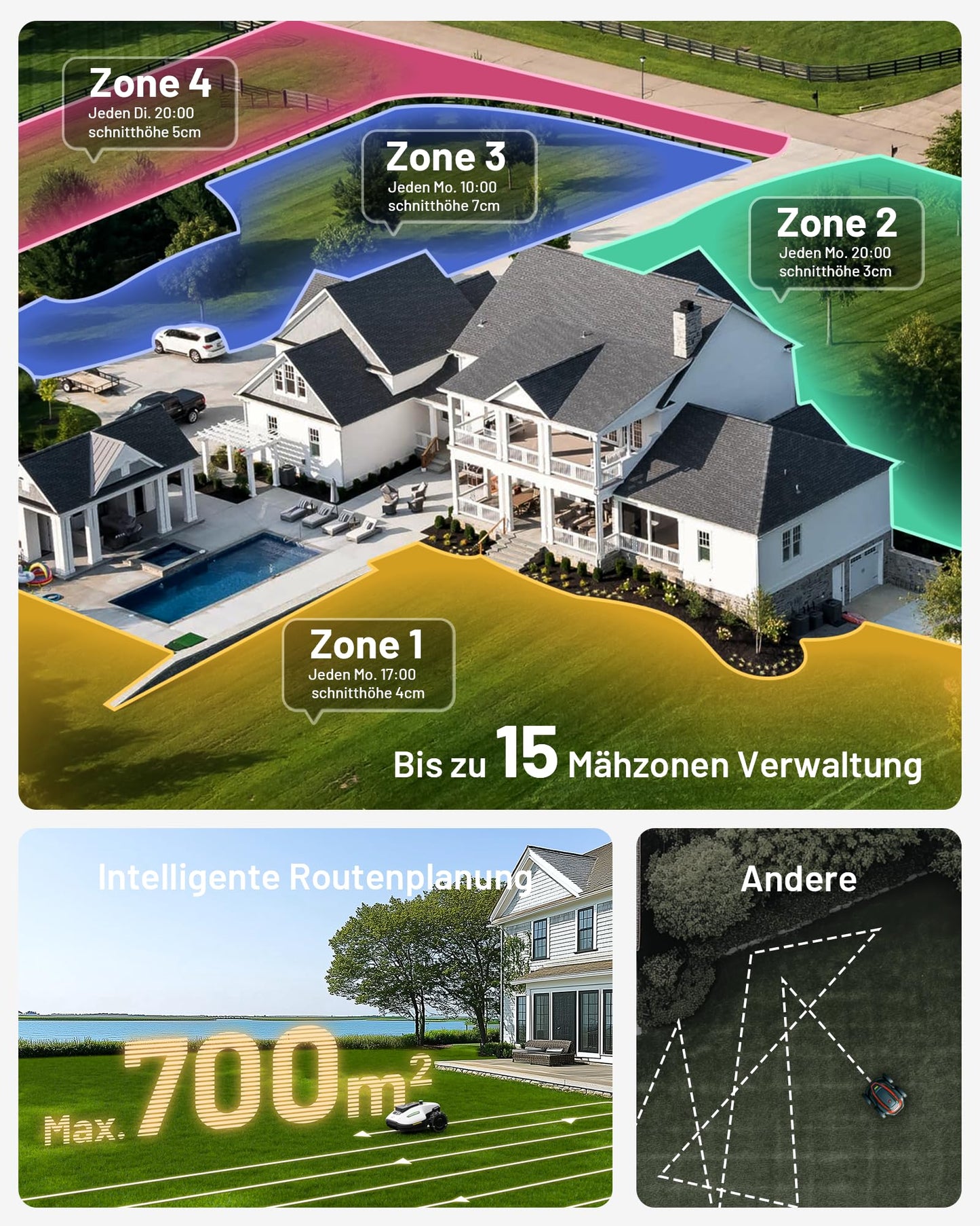 MAMMOTION YUKA Mini 500 Mähroboter ohne Begrenzungskabel, NetRTK+Vision, Keine RTK-Antenne erforderlich, Auto-Kartierung, Empf. 500m², Max. 700m², mit 4G-Modul, 50% Steigung