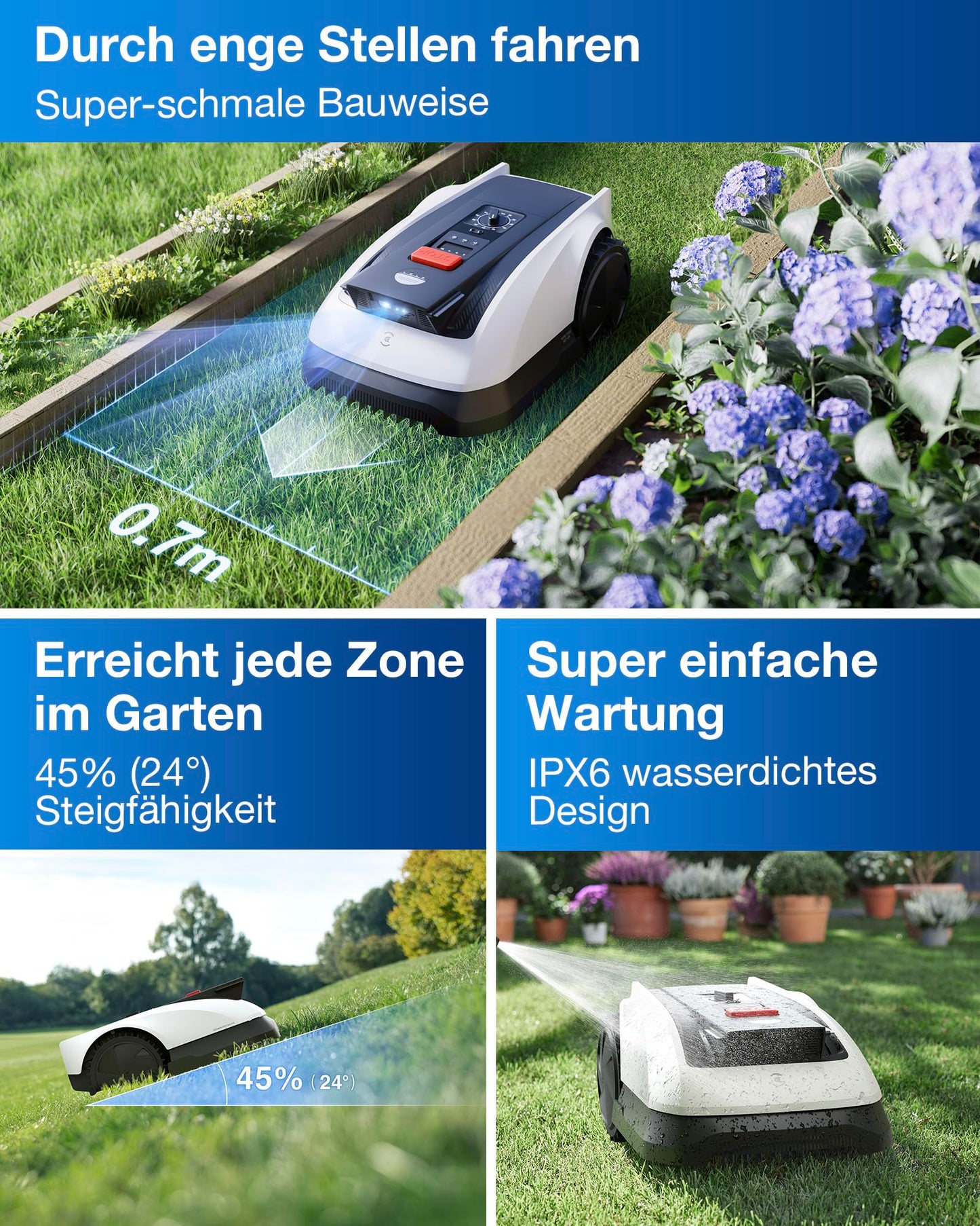 ECOVACS Goat O800 RTK Mähroboter ohne Begrenzungskabel, 800m², LiDAR-gestützte RTK+Vision Navigation, Rasenmäher Roboter, Auto-Kartierung, passiert 0,7m Engstellen, präzises Kantenmähen