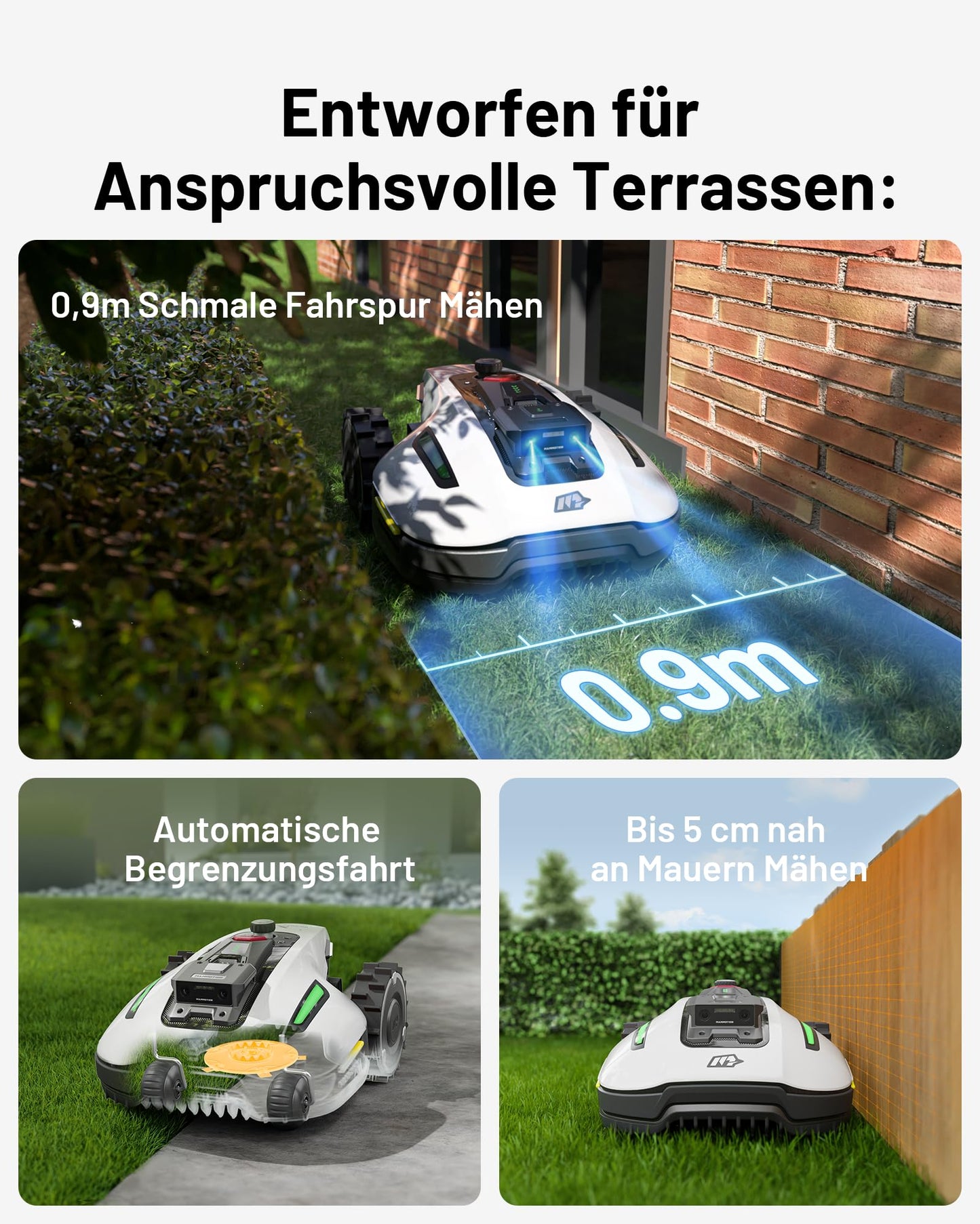 MAMMOTION YUKA Mini 500 Mähroboter ohne Begrenzungskabel, NetRTK+Vision, Keine RTK-Antenne erforderlich, Auto-Kartierung, Empf. 500m², Max. 700m², mit 4G-Modul, 50% Steigung