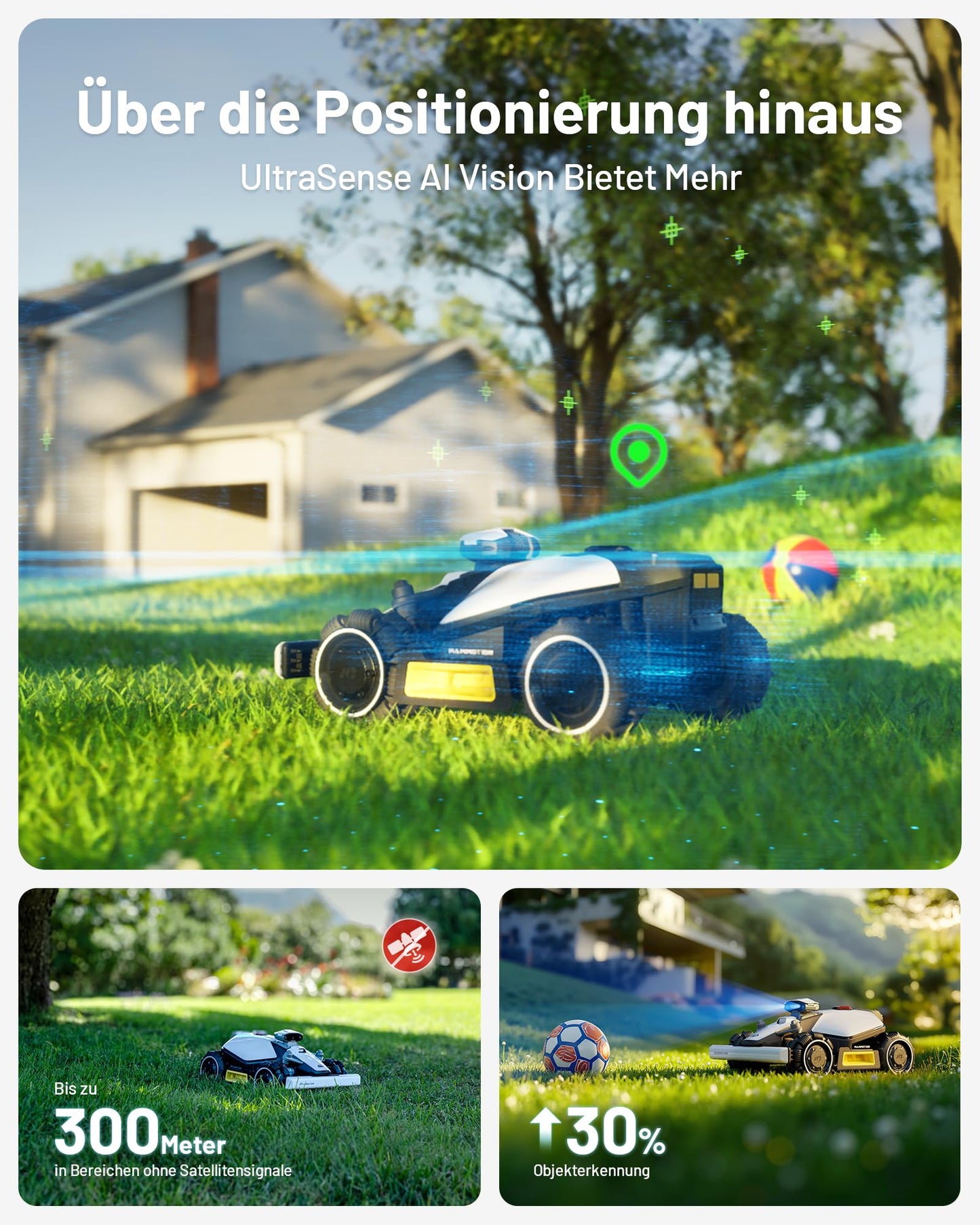 MAMMOTION LUBA Mini AWD 1500 Mähroboter ohne Begrezungskabel, NetRTK+Vision, Keine RTK-Antenne erforderlich, Auto-Kartierung, Empf. 1500m², Max. 1800m², mit 4G-Modul, 80% Steigung