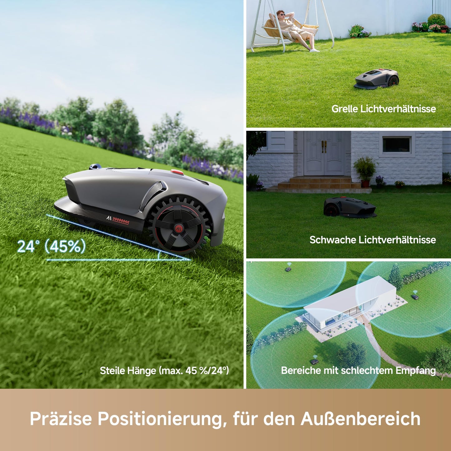 MOVA 1000, Mähroboter 3D-LiDAR kabellose Einrichtung & genaue Kartierung bis 1.000 m², Smarte Hindernisvermeidung, App-Steuerung, Verbesserte Geländeräder, U-förmiges Schneiden, Schnelles Laden