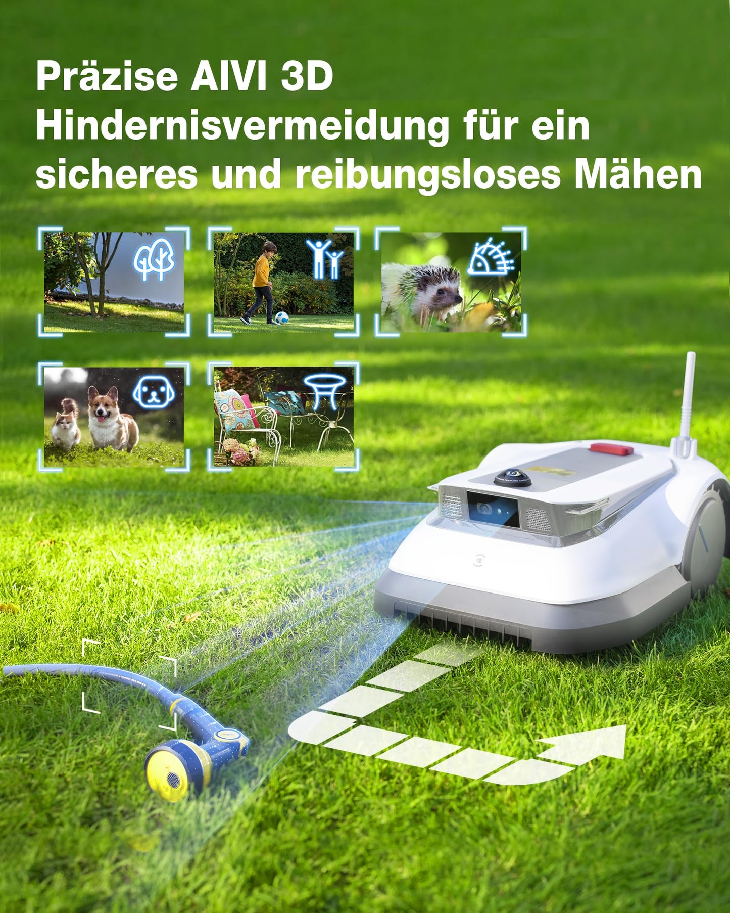 ECOVACS GOAT G1-800 Mähroboter 800㎡ ohne Begrenzungskabel, vollautomatischer kartierender Rasenroboter, Ultra-Weitband+Vision+GPS-Positionierung, 16-Zonen-Management, intelligente Hindernisvermeidung