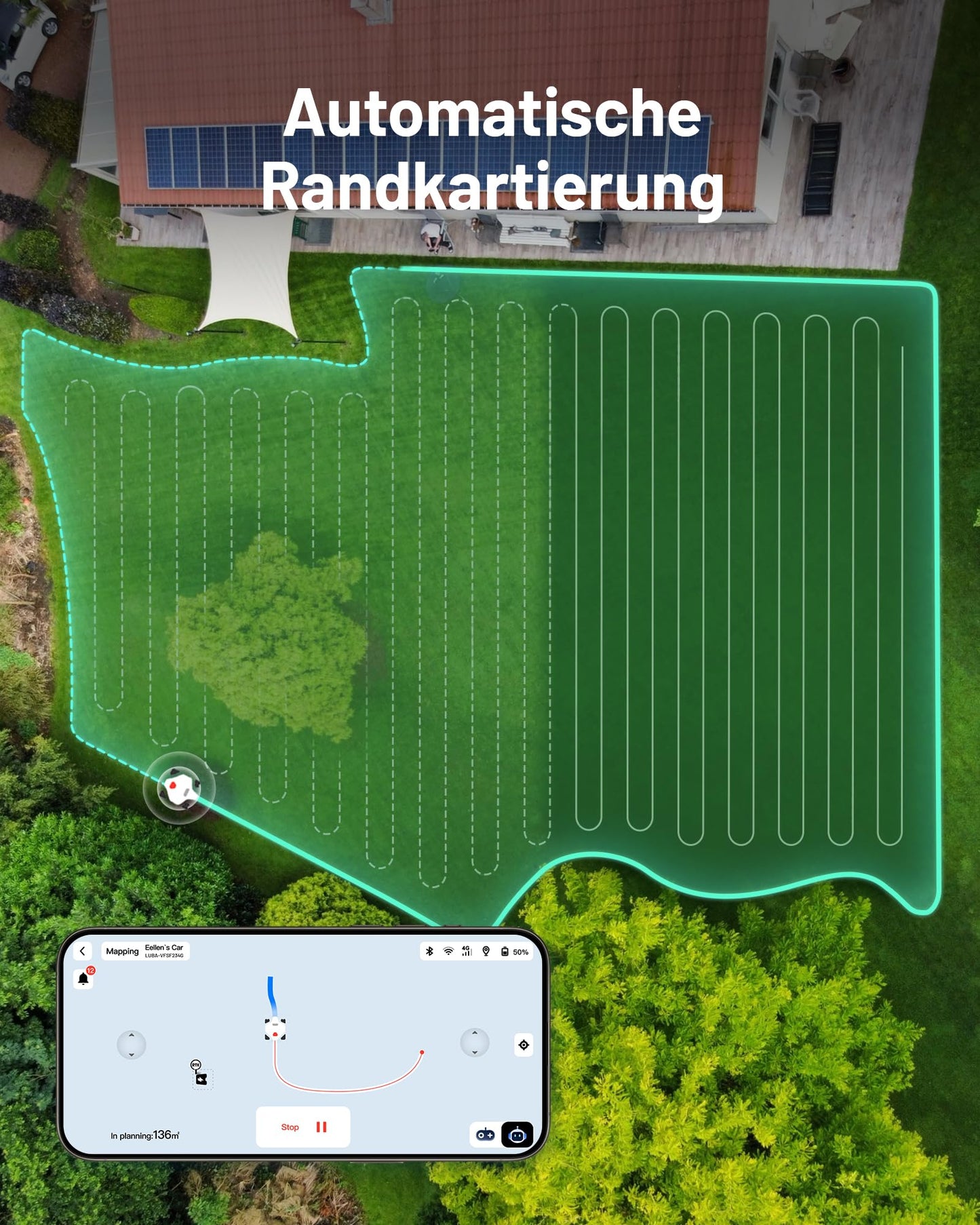MAMMOTION LUBA 2 AWD 5000X Mähroboter ohne Begrenzungskabel, NetRTK+Vision, Keine RTK-Antenne erforderlich, Auto-Kartierung, Empf. 5000m², Max. 6600m², mit 4G-Modul, 80% Steigung