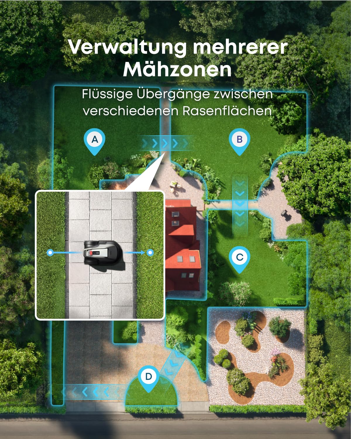 eufy E18 Mähroboter ohne Begrenzungskabel, Keine Signalausfälle, Kein RTK, TrueVision Technologie, GNSS System, Garten bis 1200m², Präzisionsrandschnitt, Hindernisvermeidung, App-Steuerung