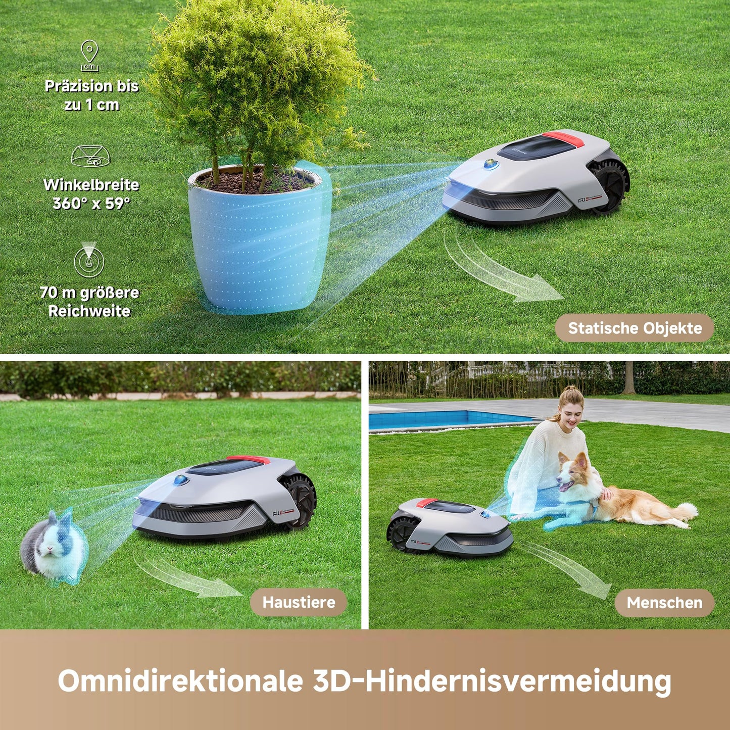 DREAME Intelligenter Mähroboter A1 Pro, Drahtloser Umfang Mähroboter, 2000m², App-Steuerung, OmniSense™ Technologie, Intuitive Zonenverwaltung, Intelligente Hindernisvermeidung, Offroad-Reifen