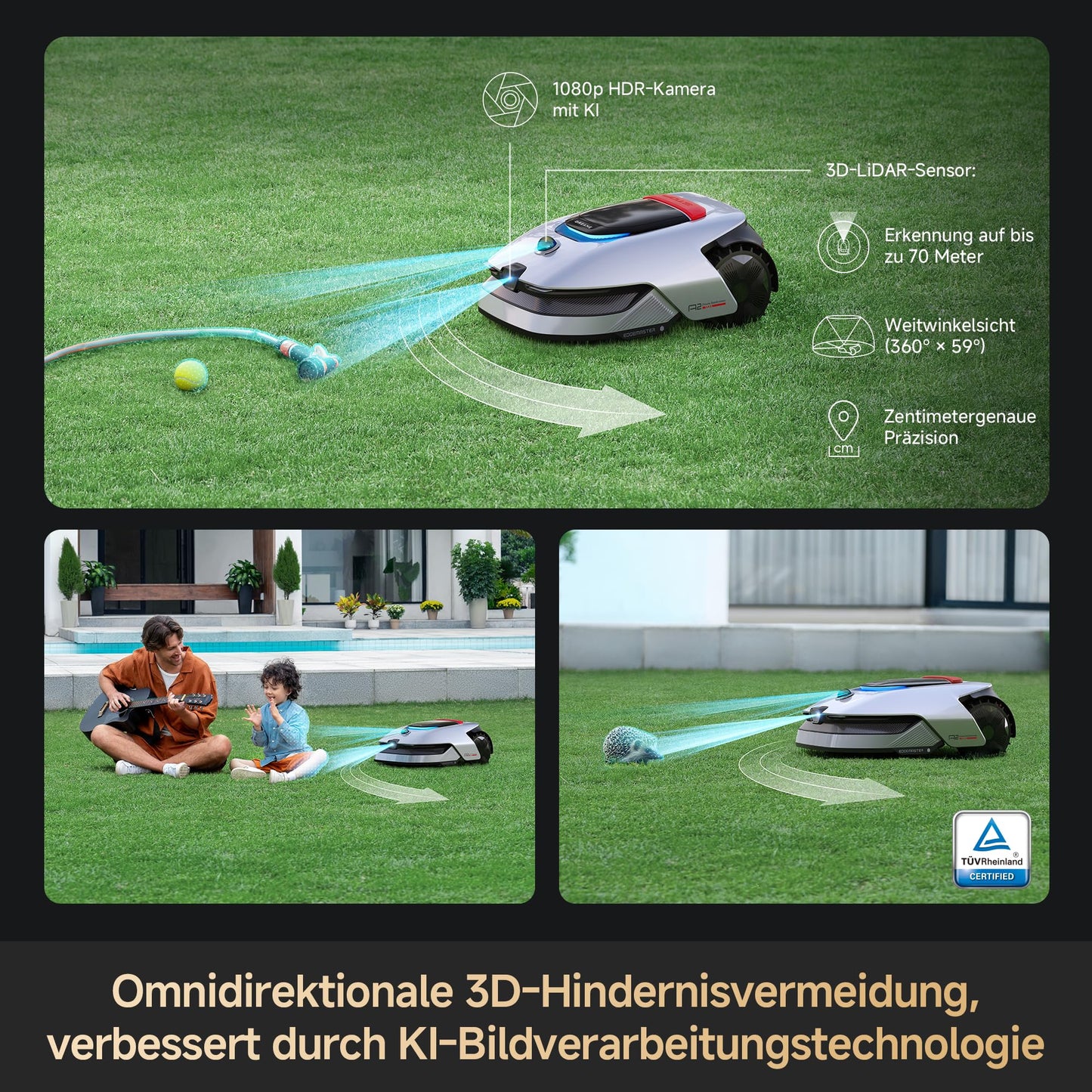 DREAME Mähroboter A2, Auto-Begrenzungseinrichtung,3000 m²,Dual-Fusion-Kartierung, OmniSense-2.0-Hindernisvermeidung, EdgeMaste-Schneidsystem, Leiser Nabenmotor, Steigung bis 26,5°, Smart-App-Steuerung