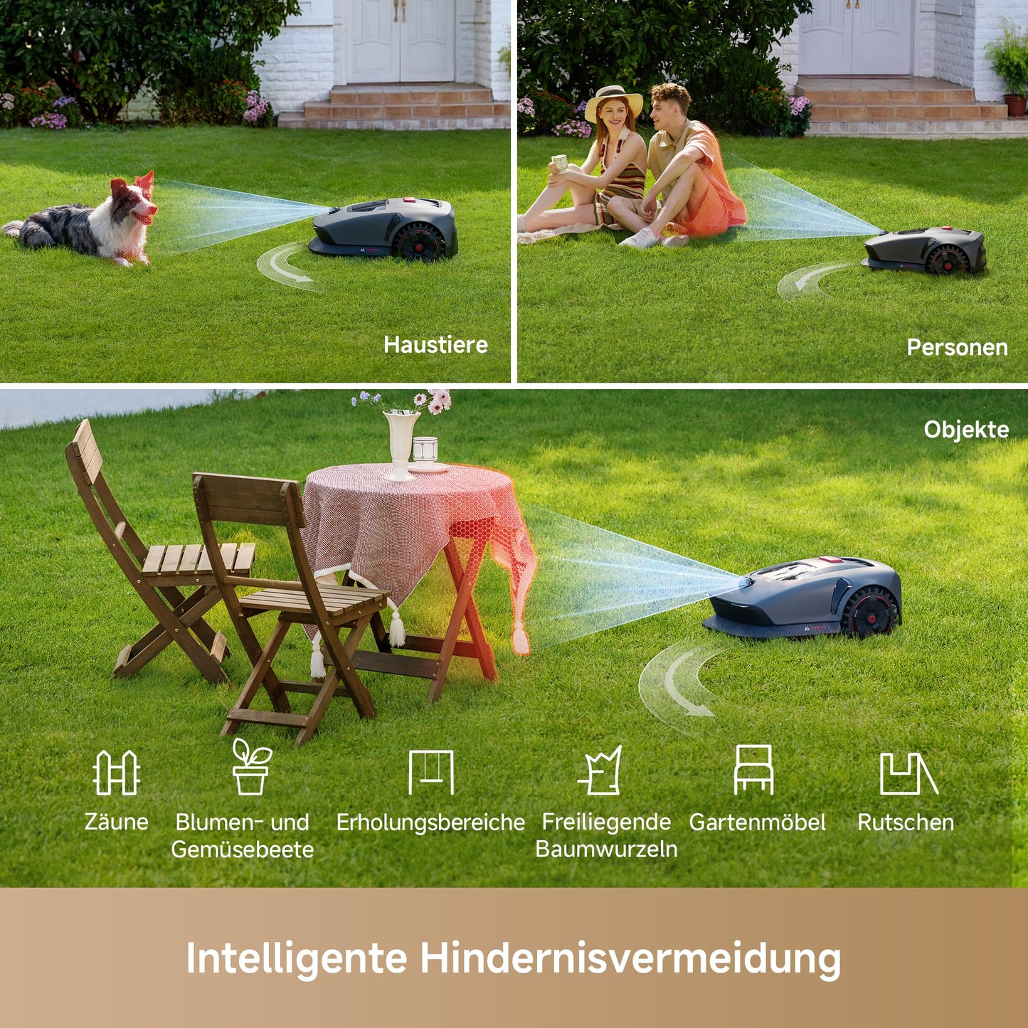 MOVA 1000, Mähroboter 3D-LiDAR kabellose Einrichtung & genaue Kartierung bis 1.000 m², Smarte Hindernisvermeidung, App-Steuerung, Verbesserte Geländeräder, U-förmiges Schneiden, Schnelles Laden