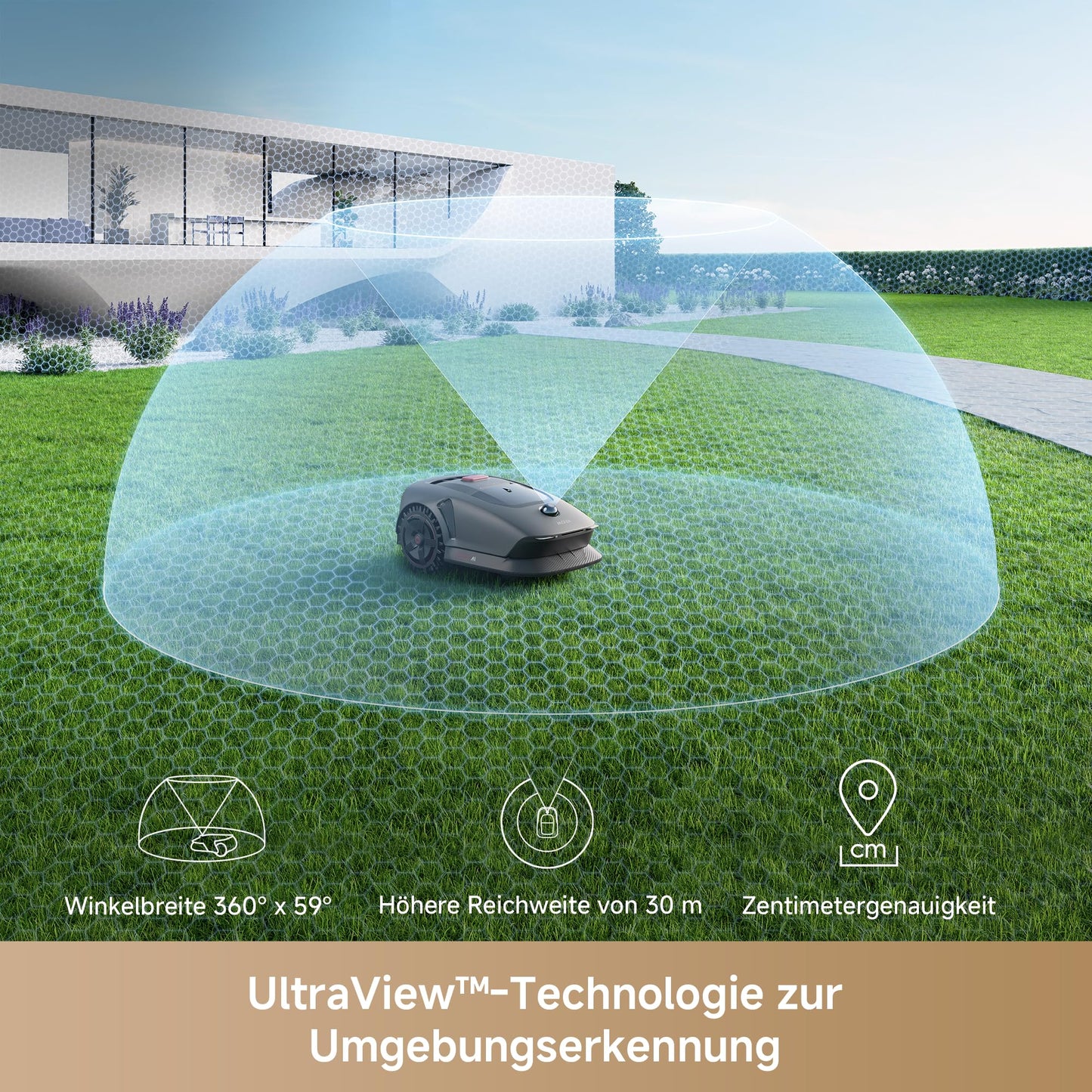 MOVA 1000, Mähroboter 3D-LiDAR kabellose Einrichtung & genaue Kartierung bis 1.000 m², Smarte Hindernisvermeidung, App-Steuerung, Verbesserte Geländeräder, U-förmiges Schneiden, Schnelles Laden