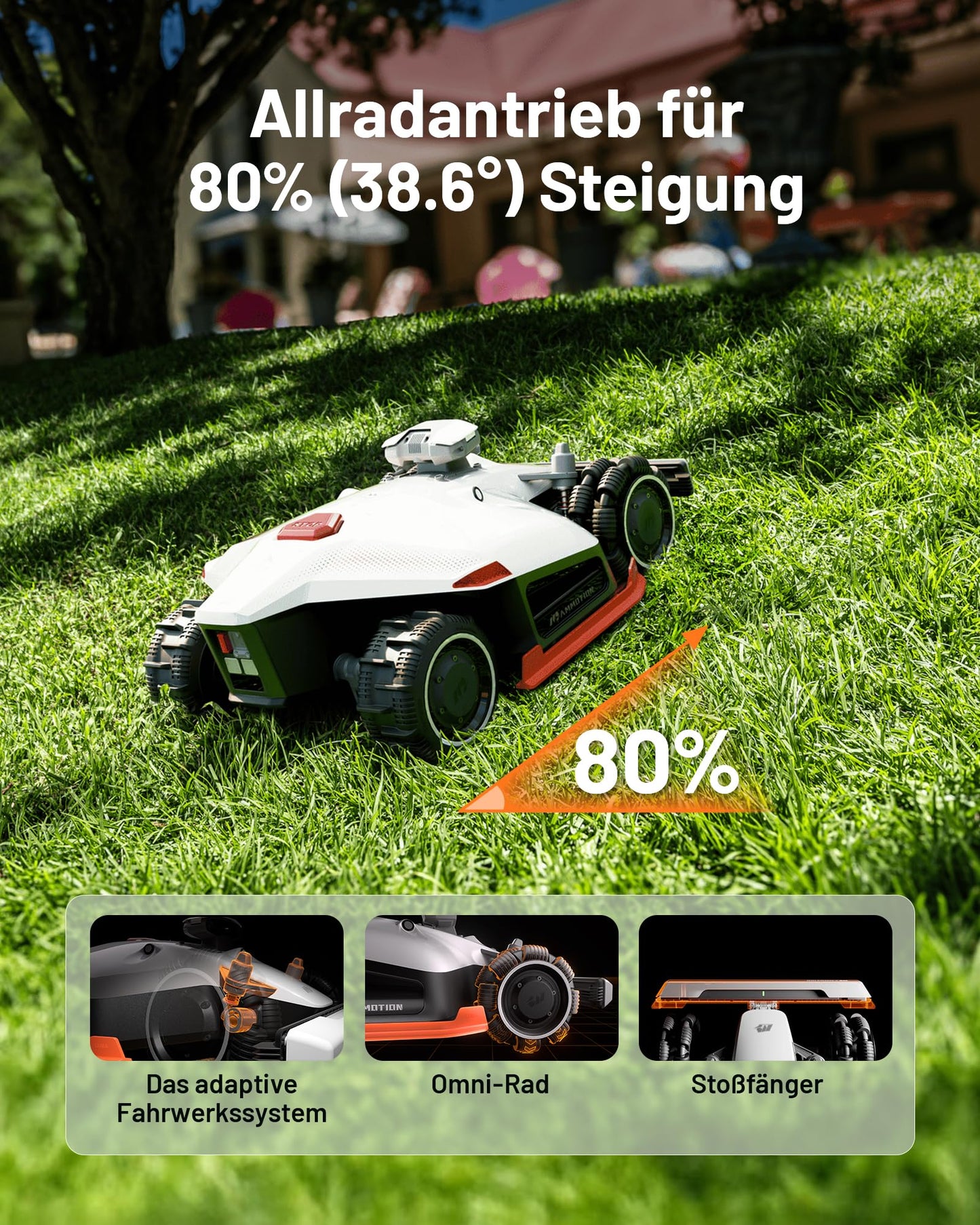 MAMMOTION LUBA 2 AWD 5000X Mähroboter ohne Begrenzungskabel, NetRTK+Vision, Keine RTK-Antenne erforderlich, Auto-Kartierung, Empf. 5000m², Max. 6600m², mit 4G-Modul, 80% Steigung