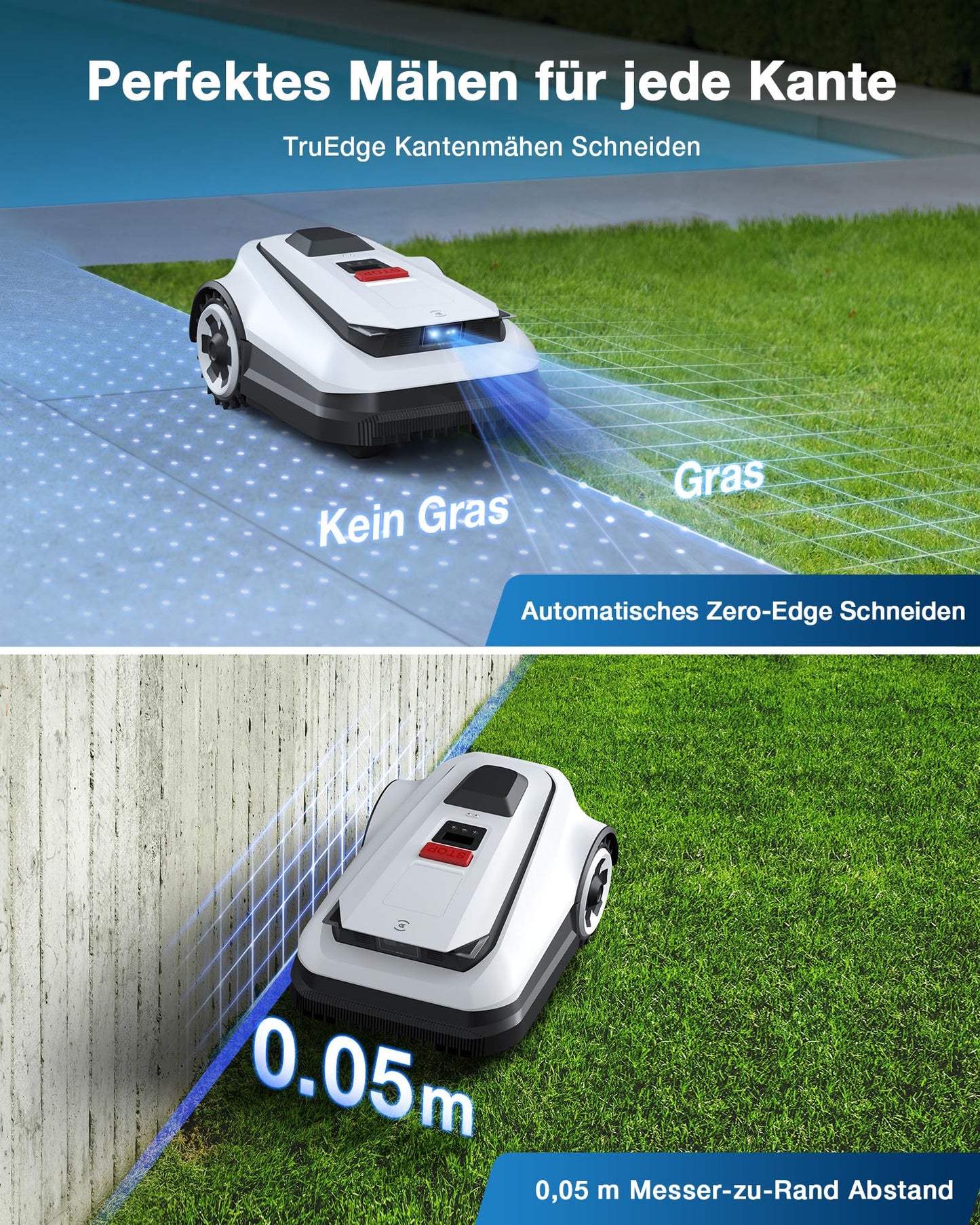 Goat A1600 RTK Mähroboter ohne Begrenzungskabel, 1600m², 330 mm Schnittbreite, LiDAR-unterstützte RTK+Vision Navigation, Rasenmäher Roboter, 100W Schnittleistung, 50% Steigungen