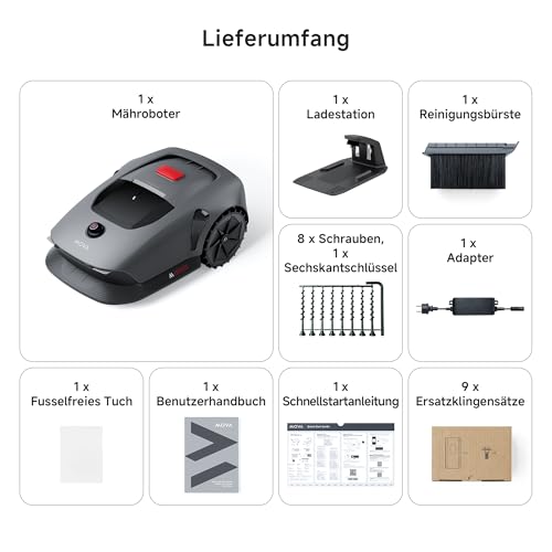 MOVA 600, Rasenmäher Roboter 3D-LiDAR kabellose Einrichtung & genaue Kartierung bis 600 m², Smarte Hindernisvermeidung, App-Steuerung, U-förmiges Schneiden, Leiser Betrieb, Sicherheitswarnungen