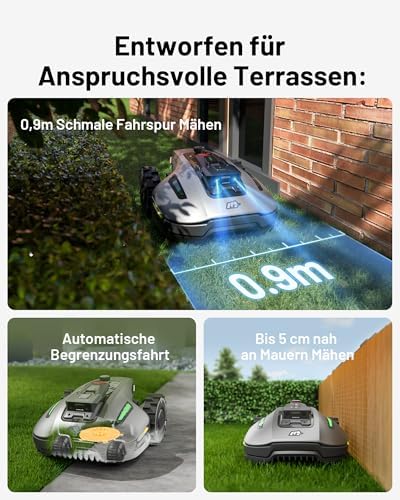 MAMMOTION YUKA Mini 700 Mähroboter ohne Begrenzungskabel, NetRTK+Vision, Keine RTK-Antenne erforderlich, Auto-Kartierung, Empf. 700m², Max. 1100m², mit 4G-Modul, 50% Steigung