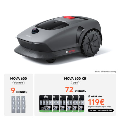 MOVA 600 Kit, Rasenmäher Roboter mit 81x Ersatzmesser,3D-LiDAR kabellose Einrichtung & genaue Kartierung bis 600 m², Smarte Hindernisvermeidung, App-Steuerung, U-förmiges Schneiden