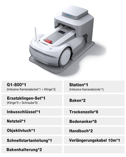ECOVACS GOAT G1-800 Mähroboter 800㎡ ohne Begrenzungskabel, vollautomatischer kartierender Rasenroboter, Ultra-Weitband+Vision+GPS-Positionierung, 16-Zonen-Management, intelligente Hindernisvermeidung