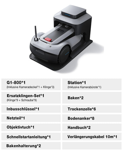 ECOVACS GOAT G1-800 Mähroboter 800㎡ ohne Begrenzungskabel, vollautomatischer kartierender Rasenroboter, Ultra-Weitband+Vision+GPS-Positionierung, 16-Zonen-Management, intelligente Hindernisvermeidung