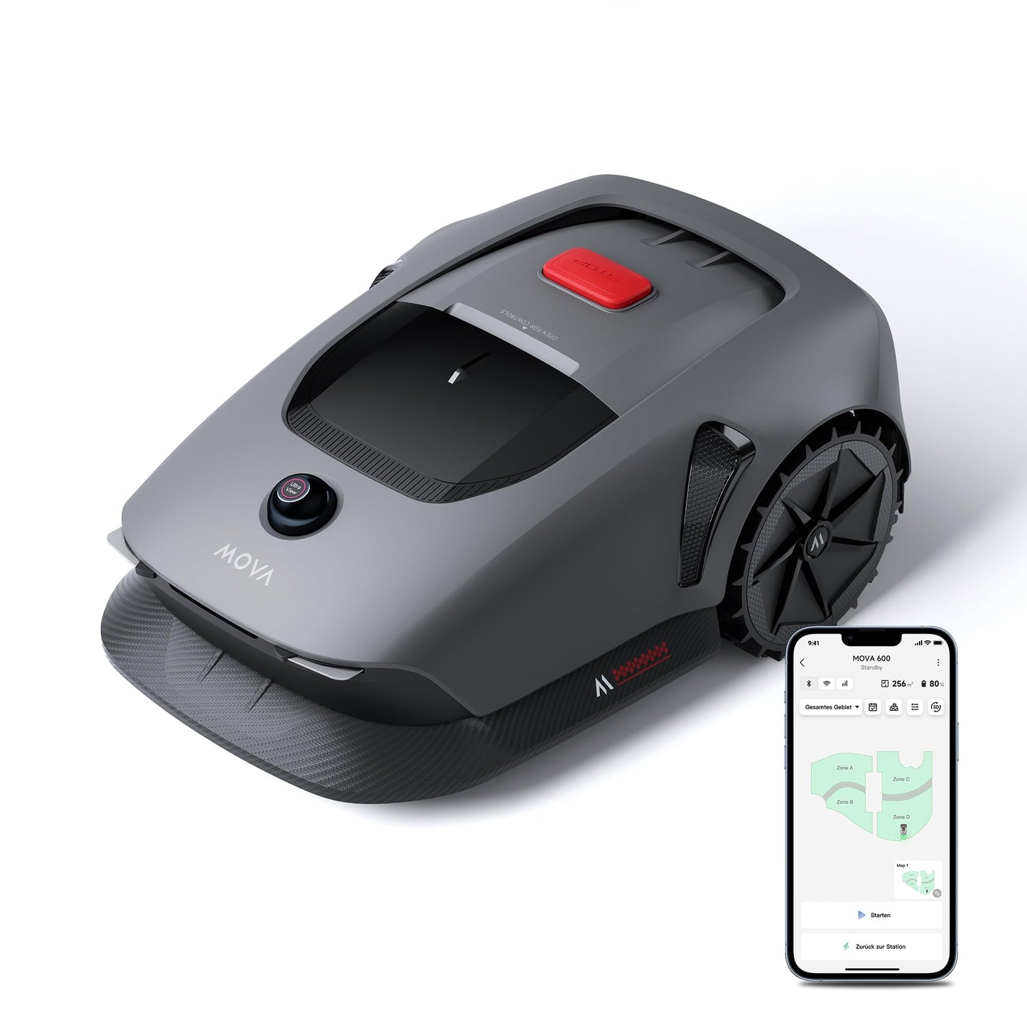 MOVA 600, Rasenmäher Roboter 3D-LiDAR kabellose Einrichtung & genaue Kartierung bis 600 m², Smarte Hindernisvermeidung, App-Steuerung, U-förmiges Schneiden, Leiser Betrieb, Sicherheitswarnungen
