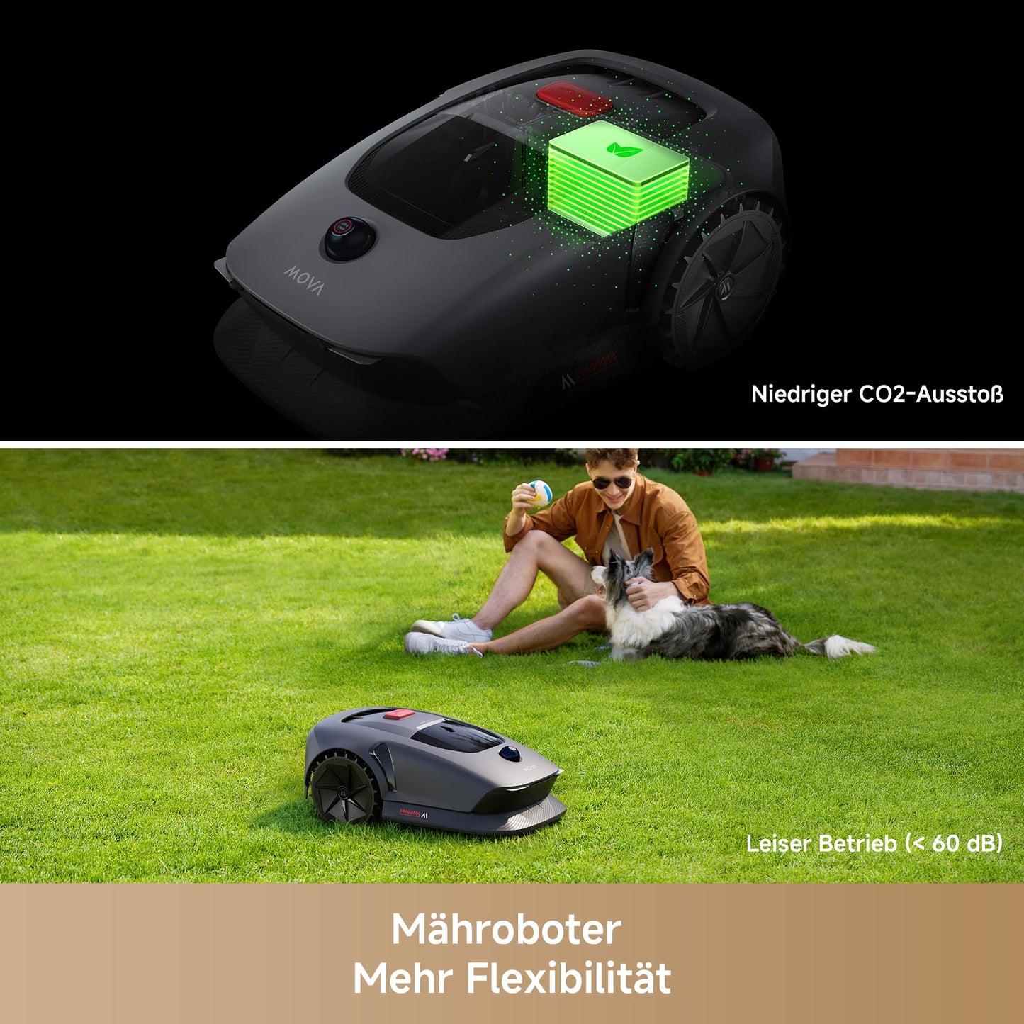 MOVA 600, Rasenmäher Roboter 3D-LiDAR kabellose Einrichtung & genaue Kartierung bis 600 m², Smarte Hindernisvermeidung, App-Steuerung, U-förmiges Schneiden, Leiser Betrieb, Sicherheitswarnungen