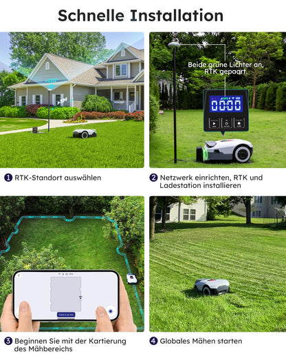 ANTHBOT KI Drahtloser Mähroboter ohne Begrenzungskabel Max. 900m², Full Frequenzband RTK+4-Kamera-Vision Rasenmäher Roboter ohne Kabel, Mehrzonen-Management, Hindernisvermeidung Rasenroboter -Genie600