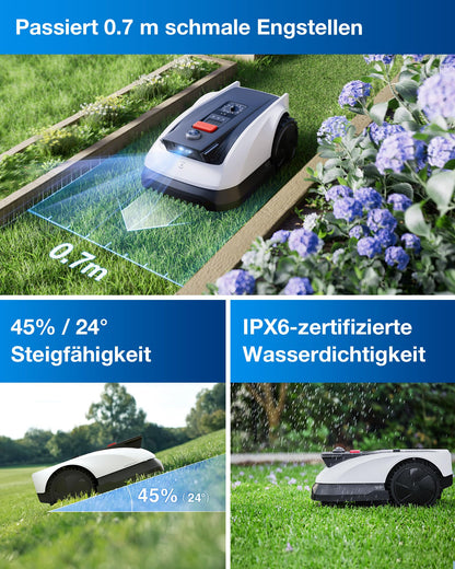 ECOVACS Goat O500 Panorama Mähroboter ohne Begrenzungskabel, 500 m², Auto-Kartierung Rasenmäher Roboter, Setup-frei, LiDAR-unterstützte visuelle Navigation, passiert 0,7m Engstellen, 45% Steigunge