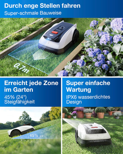 ECOVACS Goat O800 RTK Mähroboter ohne Begrenzungskabel, 800m², LiDAR-gestützte RTK+Vision Navigation, Rasenmäher Roboter, Auto-Kartierung, passiert 0,7m Engstellen, präzises Kantenmähen