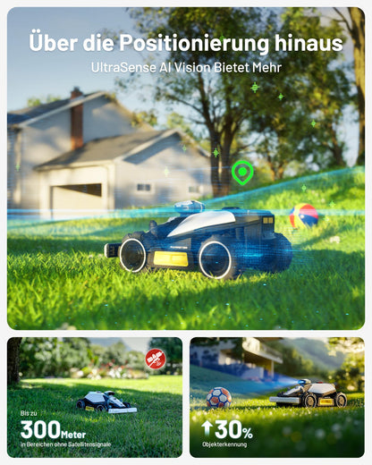 MAMMOTION LUBA Mini AWD 1500 Mähroboter ohne Begrezungskabel, NetRTK+Vision, Keine RTK-Antenne erforderlich, Auto-Kartierung, Empf. 1500m², Max. 1800m², mit 4G-Modul, 80% Steigung