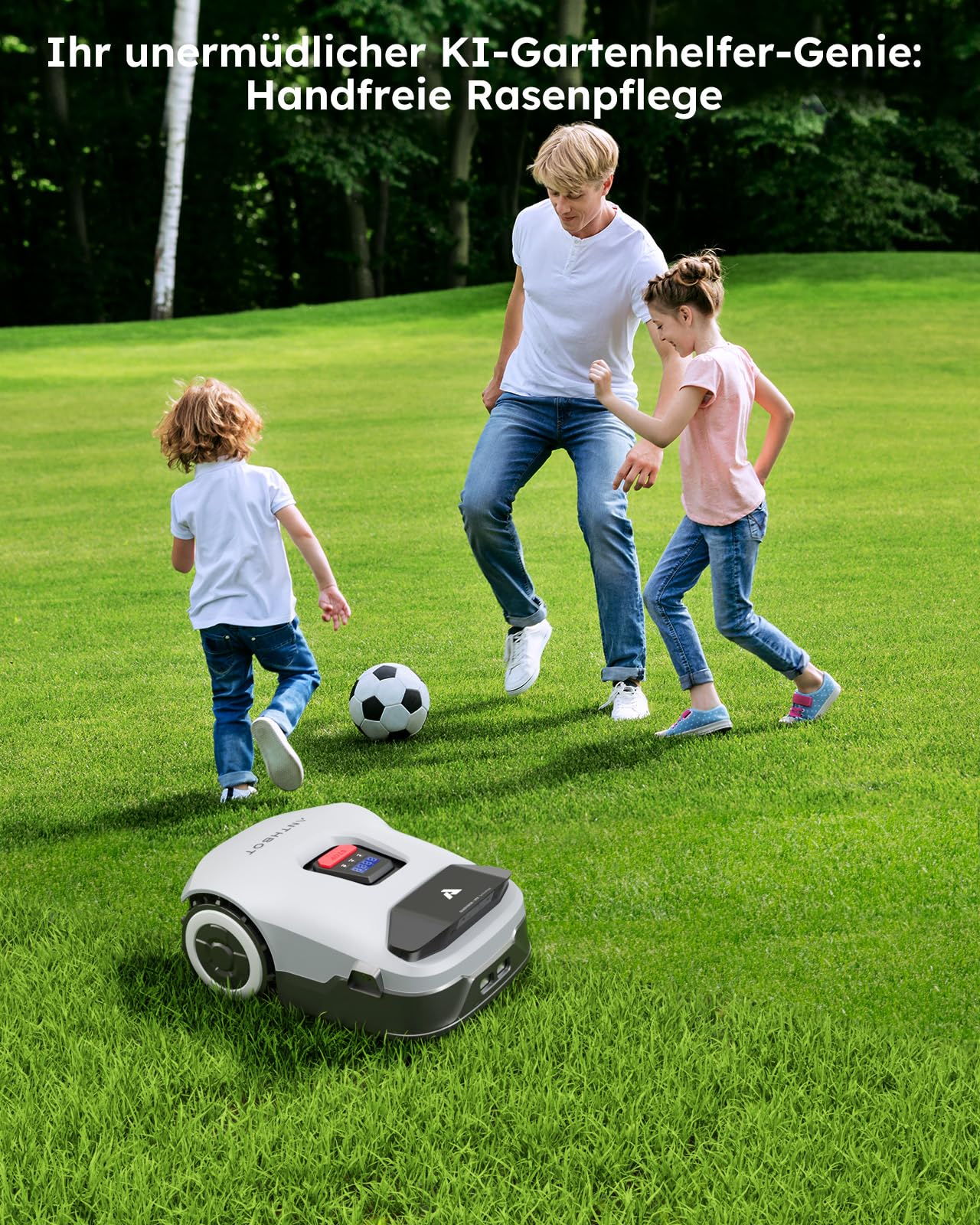 ANTHBOT KI Drahtloser Mähroboter ohne Begrenzungskabel Max. 900m², Full Frequenzband RTK+4-Kamera-Vision Rasenmäher Roboter ohne Kabel, Mehrzonen-Management, Hindernisvermeidung Rasenroboter -Genie600
