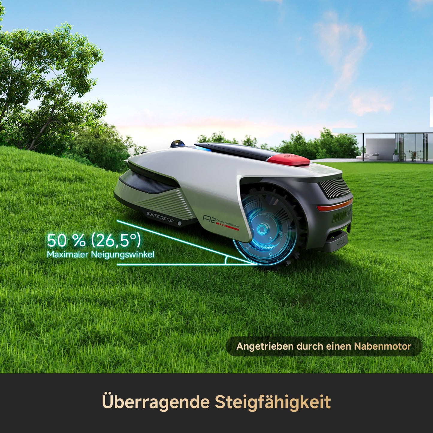 DREAME Mähroboter A2, Auto-Begrenzungseinrichtung,3000 m²,Dual-Fusion-Kartierung, OmniSense-2.0-Hindernisvermeidung, EdgeMaste-Schneidsystem, Leiser Nabenmotor, Steigung bis 26,5°, Smart-App-Steuerung