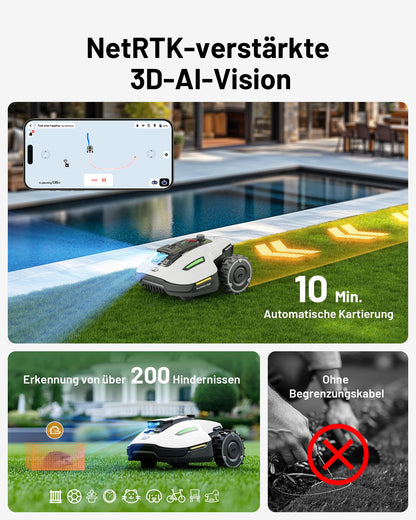 MAMMOTION YUKA Mini 500 Mähroboter ohne Begrenzungskabel, NetRTK+Vision, Keine RTK-Antenne erforderlich, Auto-Kartierung, Empf. 500m², Max. 700m², mit 4G-Modul, 50% Steigung
