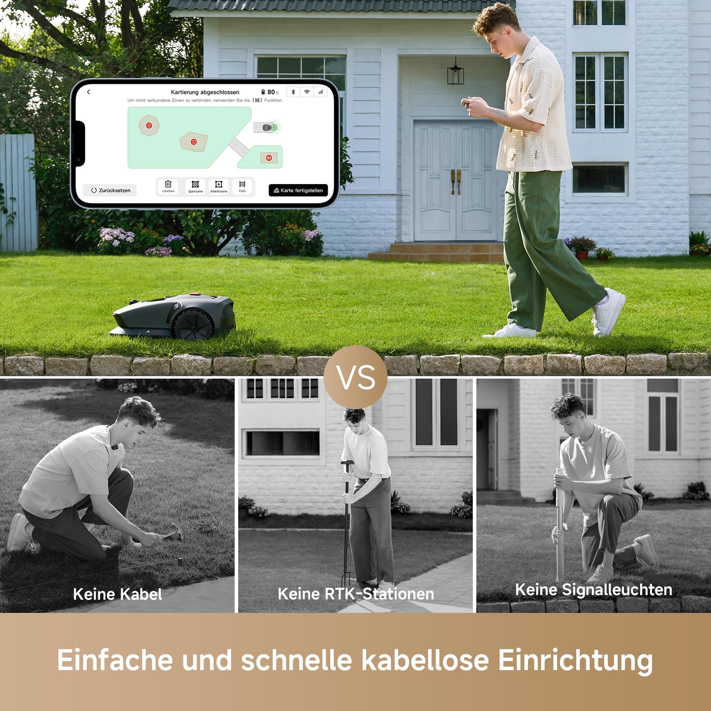 MOVA 600, Rasenmäher Roboter 3D-LiDAR kabellose Einrichtung & genaue Kartierung bis 600 m², Smarte Hindernisvermeidung, App-Steuerung, U-förmiges Schneiden, Leiser Betrieb, Sicherheitswarnungen