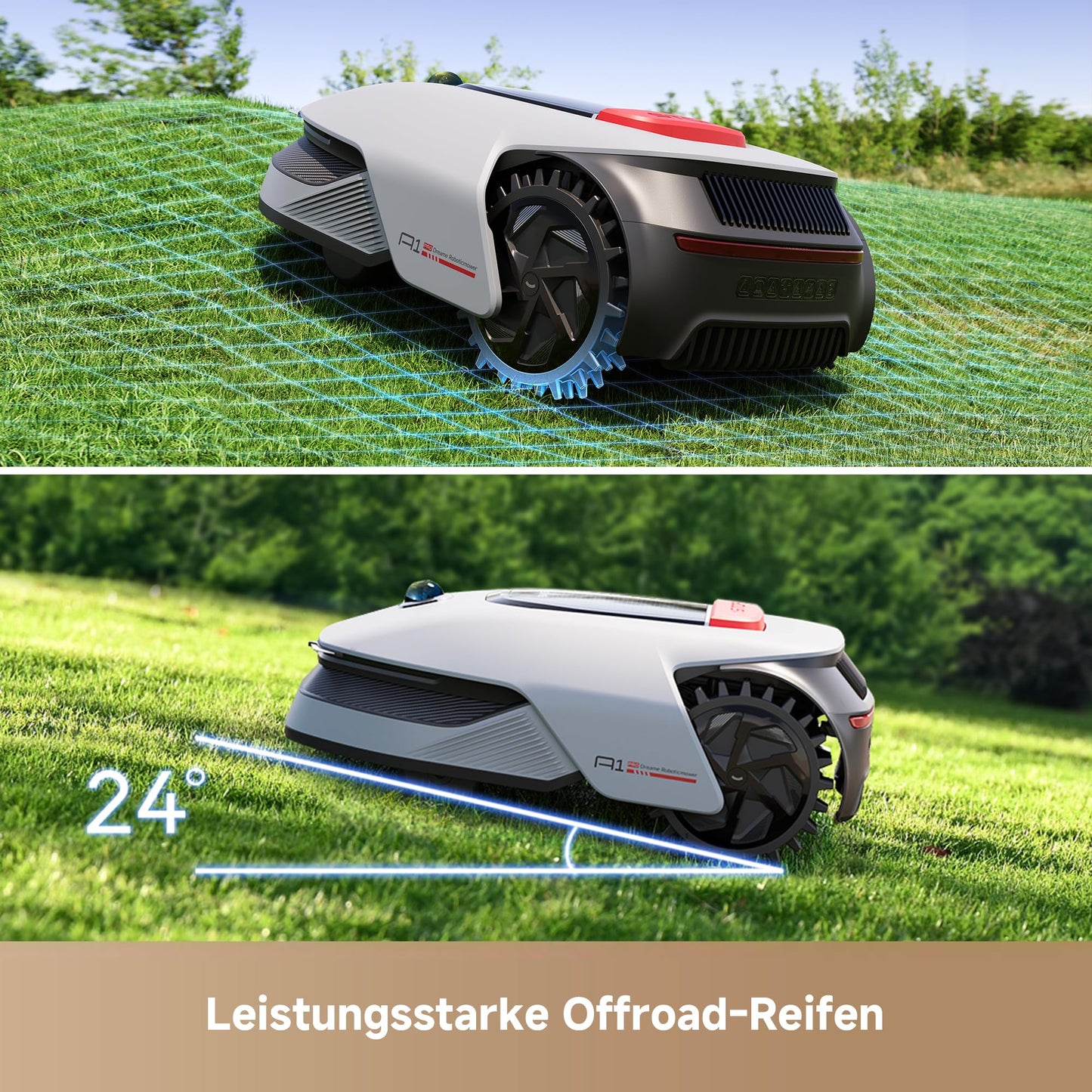 DREAME Intelligenter Mähroboter A1 Pro, Drahtloser Umfang Mähroboter, 2000m², App-Steuerung, OmniSense™ Technologie, Intuitive Zonenverwaltung, Intelligente Hindernisvermeidung, Offroad-Reifen