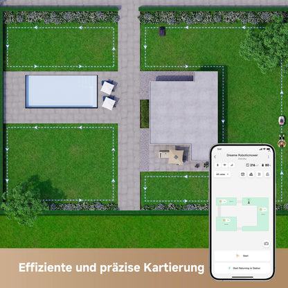 DREAME Intelligenter Mähroboter A1 Pro, Drahtloser Umfang Mähroboter, 2000m², App-Steuerung, OmniSense™ Technologie, Intuitive Zonenverwaltung, Intelligente Hindernisvermeidung, Offroad-Reifen