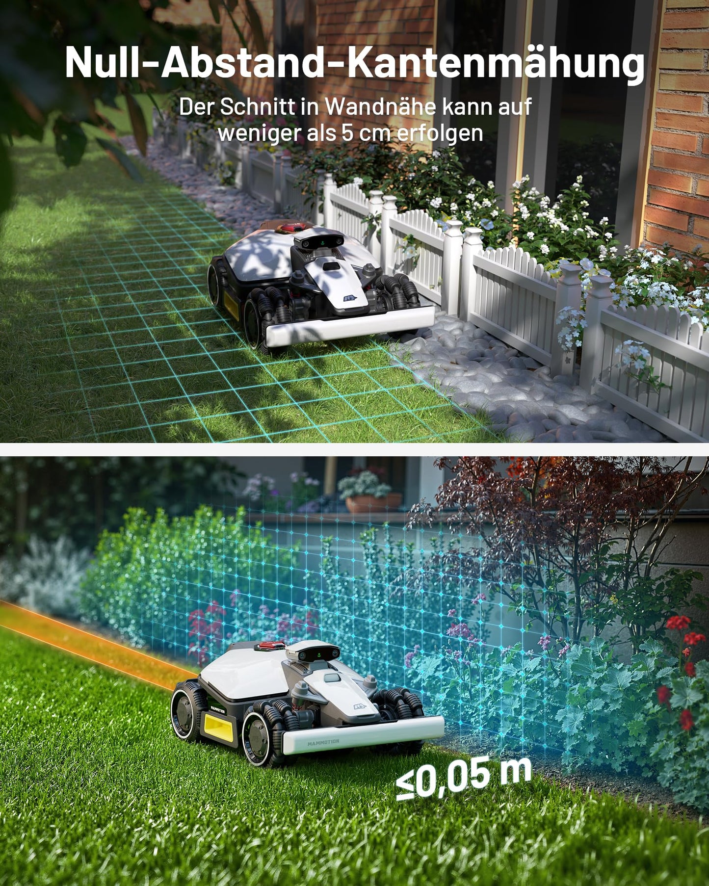 MAMMOTION LUBA Mini AWD 800 Mähroboter ohne Begrezungskabel, NetRTK+Vision, Keine RTK-Antenne erforderlich, Auto-Kartierung, Empf. 800m², Max. 1000m², mit 4G-Modul, 80% Steigung